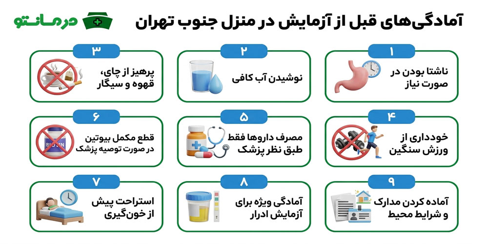 آمادگی های قبل از انجام آزمایش در منزل جنوب تهران چیست؟