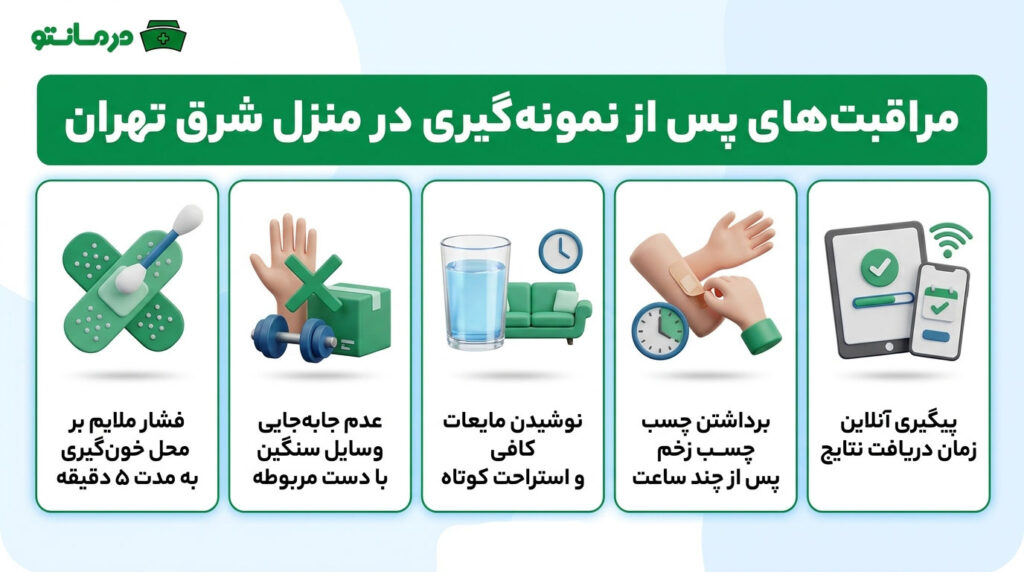 آیا پس انجام نمونه گیری در منزل شرق تهران نیاز به مراقبتهای خاصی وجود دارد؟